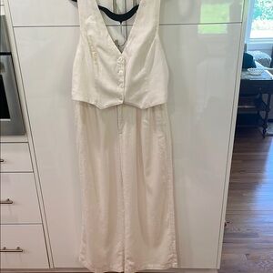 Abercrombie & Fitch Linen Cream Pleated Trousers With Matching Vest - Small